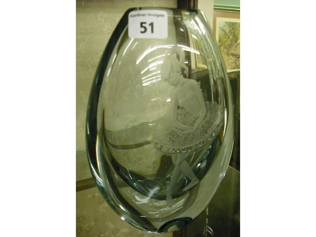 Appraisal: Stromberg Scandinavian clear glass vase of oval form etched with