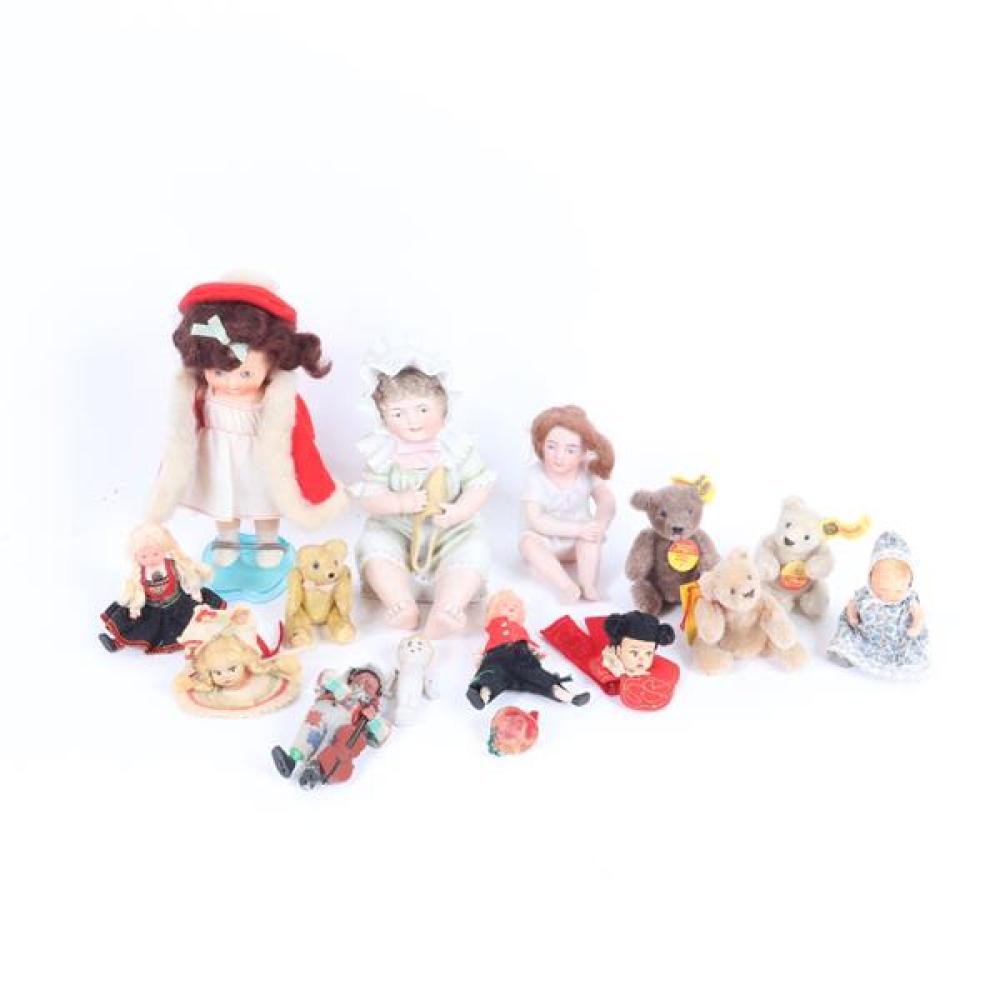 Appraisal: COLLECTION OF GERMAN DOLLS AND MINIATURE MOHAIR BEARS STEIFF PLUS