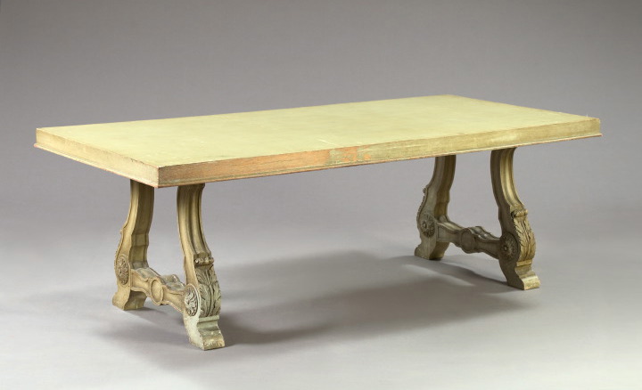 Appraisal: Large Neoclassical-Style Carved and Polychromed Wooden Table the rectangular top