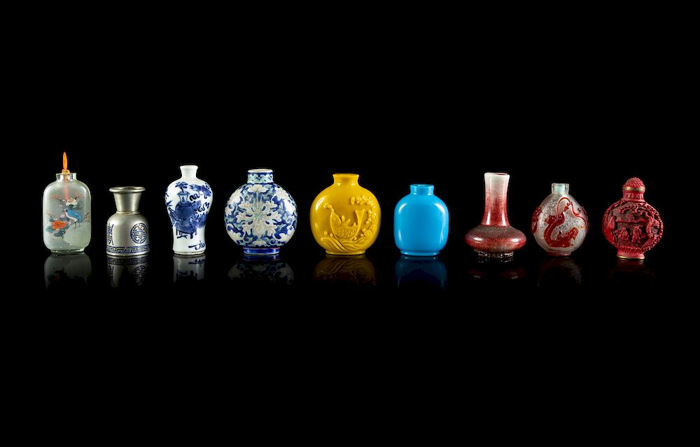 Appraisal: Nine Chinese Snuff Bottles Tallest height in cm Nine Chinese