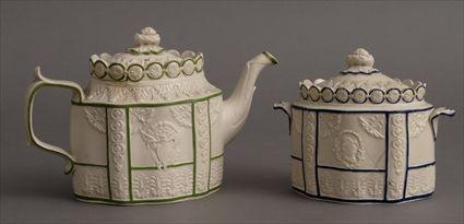 Appraisal: CASTLETON TEAPOT AND A SUGAR BOWL Relief decorated with profile