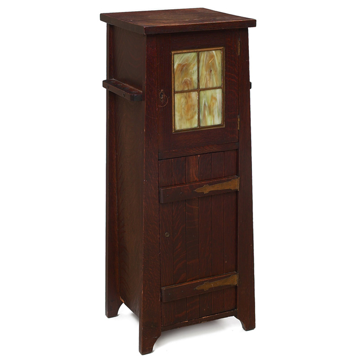 Appraisal: Lakeside Craftshop cellarette slatted cabinet door under a leaded glass