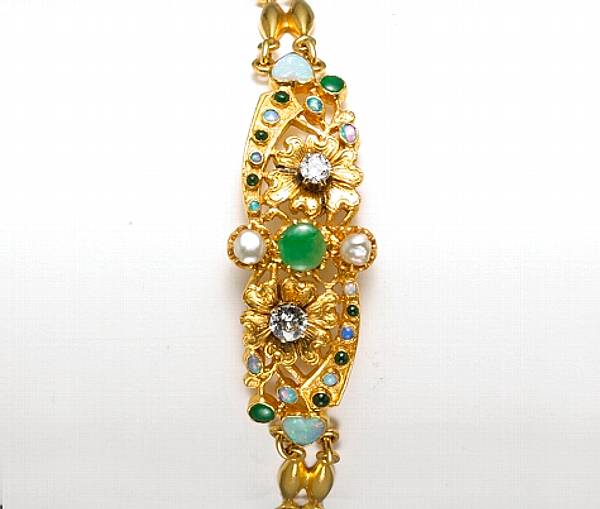 Appraisal: A diamond opal cultured pearl gem-stone and k gold bracelet