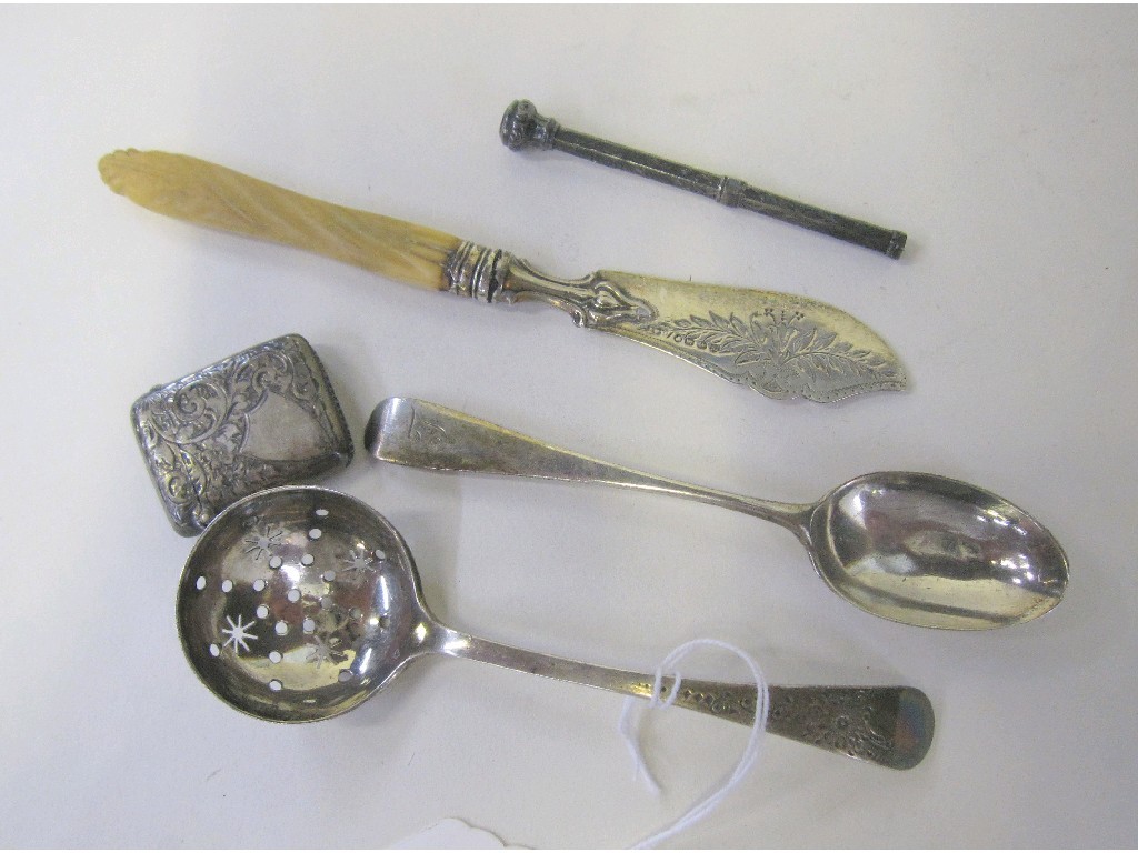 Appraisal: Mixed lot of silver - vesta sifter spoon butter knife