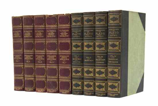 Appraisal: BINDINGS A group of nine leather bound books including Plutarch's