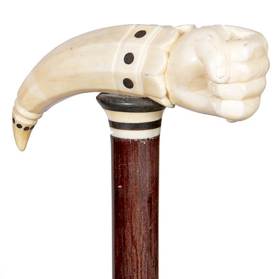 Appraisal: Important Whale s Tooth Fist Cane-Mid th Century- A very