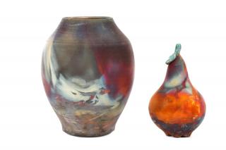 Appraisal: Pieces Raku Fired Flash Pottery John Wrenn Two pieces of