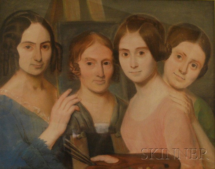 Appraisal: American School th Century The Artist and Three Young Girls