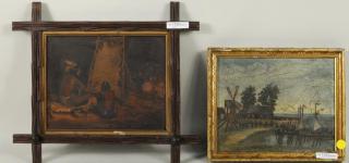 Appraisal: Two Small Artworks Two small artworks comprising a primitive oil