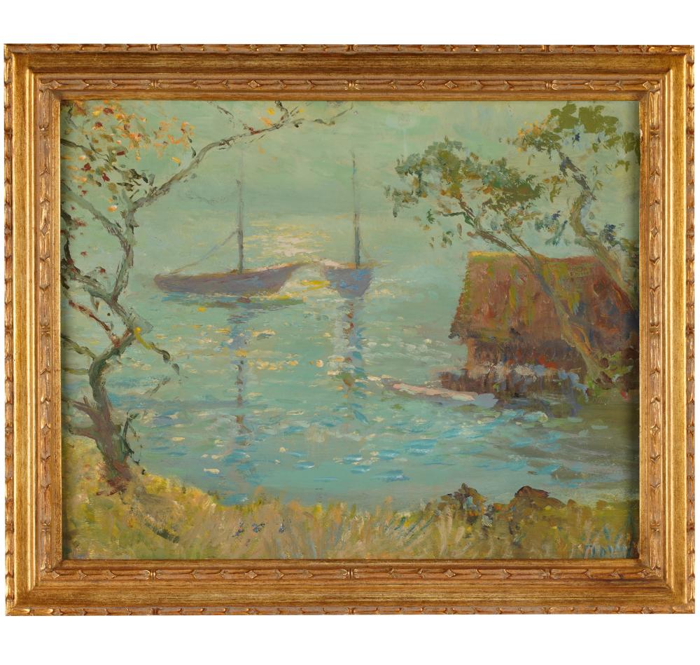 Appraisal: FRANK MONTAGUE MOORE - NOANK BOATS oil on board unsigned