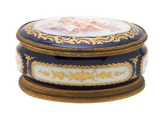 Appraisal: Sevres Style Porcelain Table Casket of oval form centered with