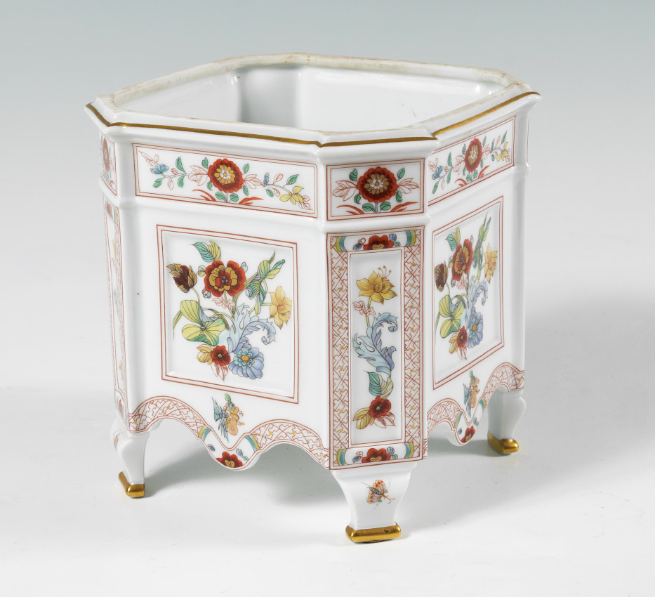 Appraisal: LIMOGES PORCELAIN JARDINIERE Square jardiniere with canted corners on feet