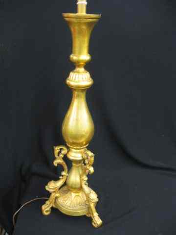 Appraisal: Table Lamp fancy gilt metal dolphin tri-footed base '' tall