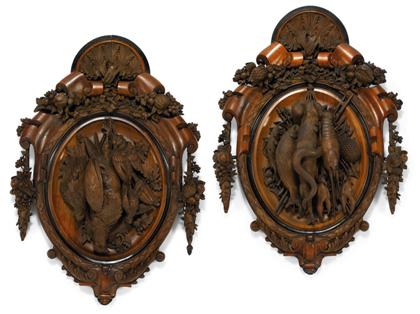 Appraisal: Pair of Renaissance Revival carved walnut hunt plaquessecond half th