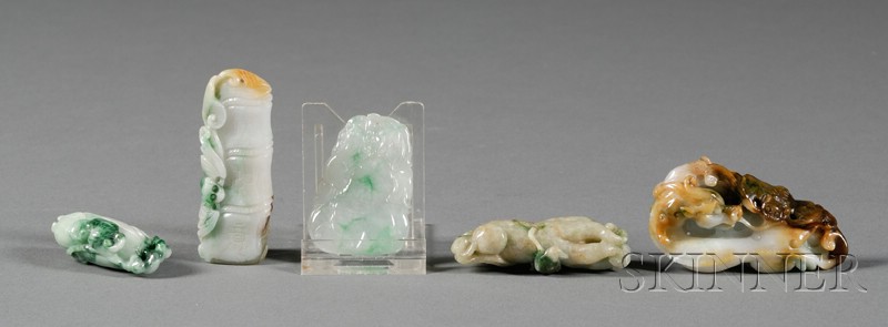 Appraisal: Five Jade Pendants Buddha's Hand citron a melon a dragon