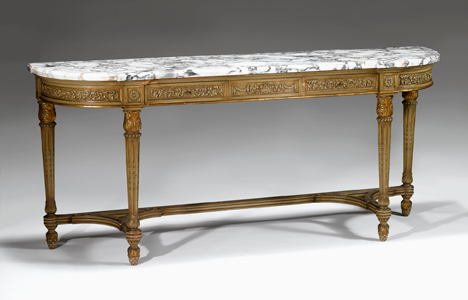 Appraisal: Louis XVI style painted console jansen The D-shaped white marble