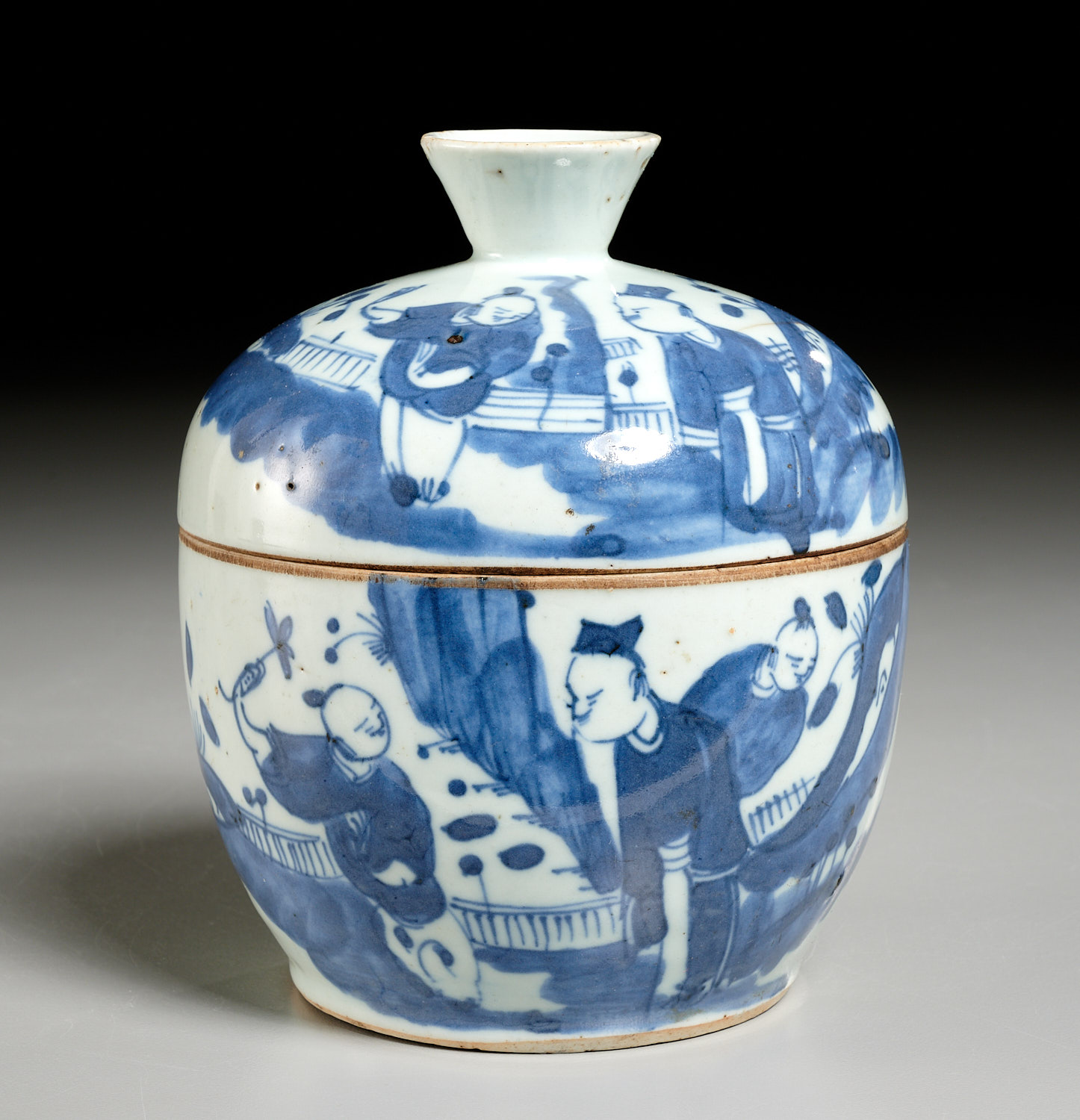 Appraisal: CHINESE BLUE AND WHITE LIDDED JAR Qing Dynasty c th