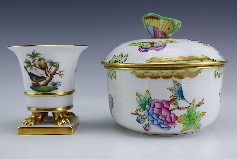 Appraisal: Herend Porcelain Butterfly Box Toothpick Holder Herend Hungarian porcelain lidded