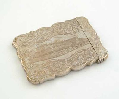 Appraisal: A Victorian engraved 'castletop' card case with a landscape view