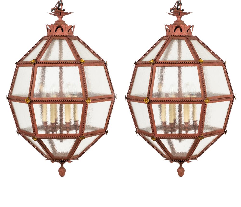 Appraisal: PAIR OF PAUL FERRANTE IRON GLASS LANTERNSProvenance The Jim Belushi