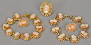 Appraisal: Five piece cameo lot with K ring and bracelet and