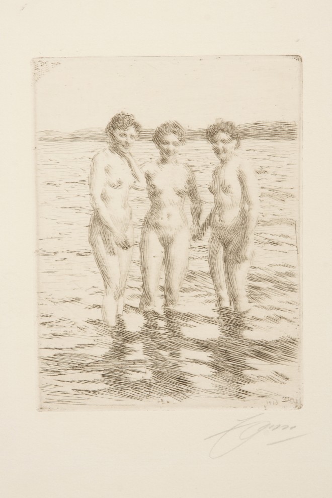 Appraisal: Anders Zorn Three nudes wading x SLR plate signed and