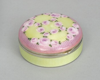 Appraisal: A Continental Guilloche Enamel Decorated Powder Box A Continental guilloche