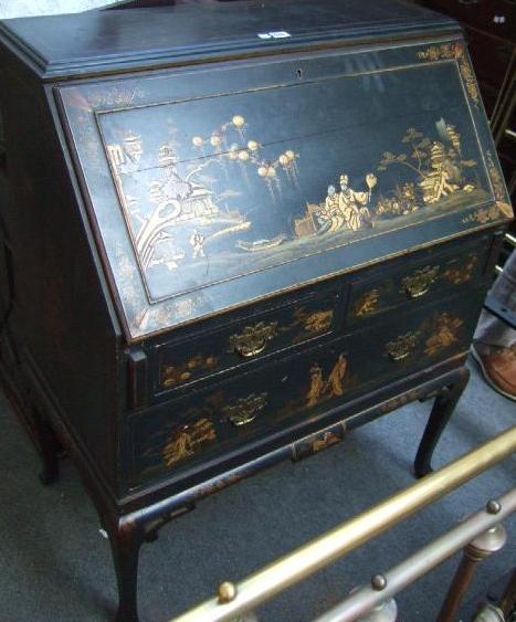 Appraisal: A mid th century japanned and gilt highlighted bureau the