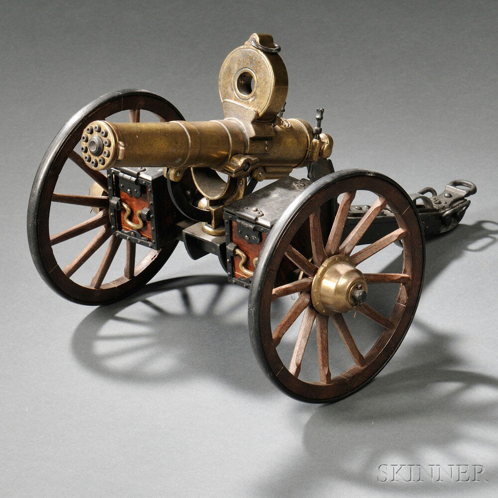 Appraisal: Gatling Gun Model c th century cast carriage and tube