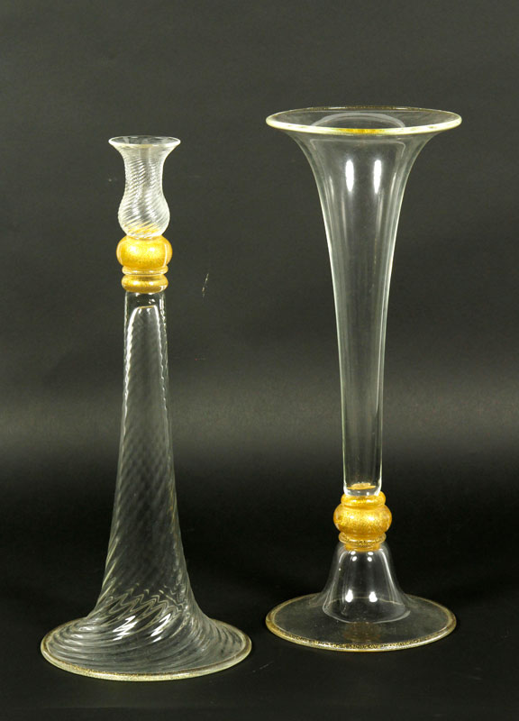 Appraisal: - Pair of Venetian Glass Candlesticks Pair of Venetian candlesticks