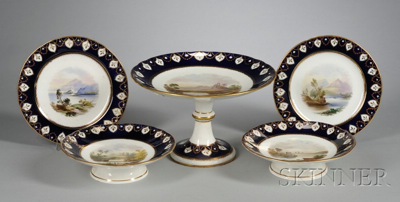 Appraisal: Eighteen-Piece Hand-painted Porcelain Dessert Service England th century cobalt blue