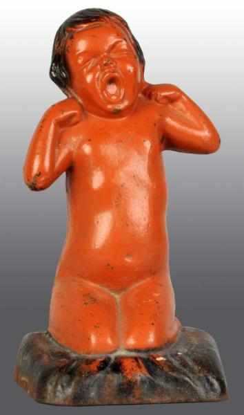 Appraisal: Cast Iron Yawning Child Doorstop Description Marked Copyright MLC NY