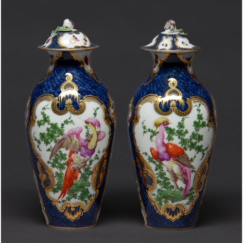 Appraisal: A pair of Continental scale blue ground 'Worcester' vases and