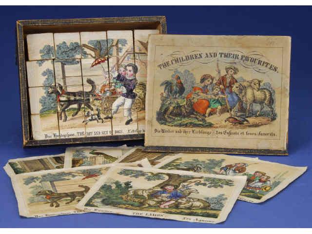 Appraisal: Early Block Puzzle Set with Original Box Germany ca hand-colored