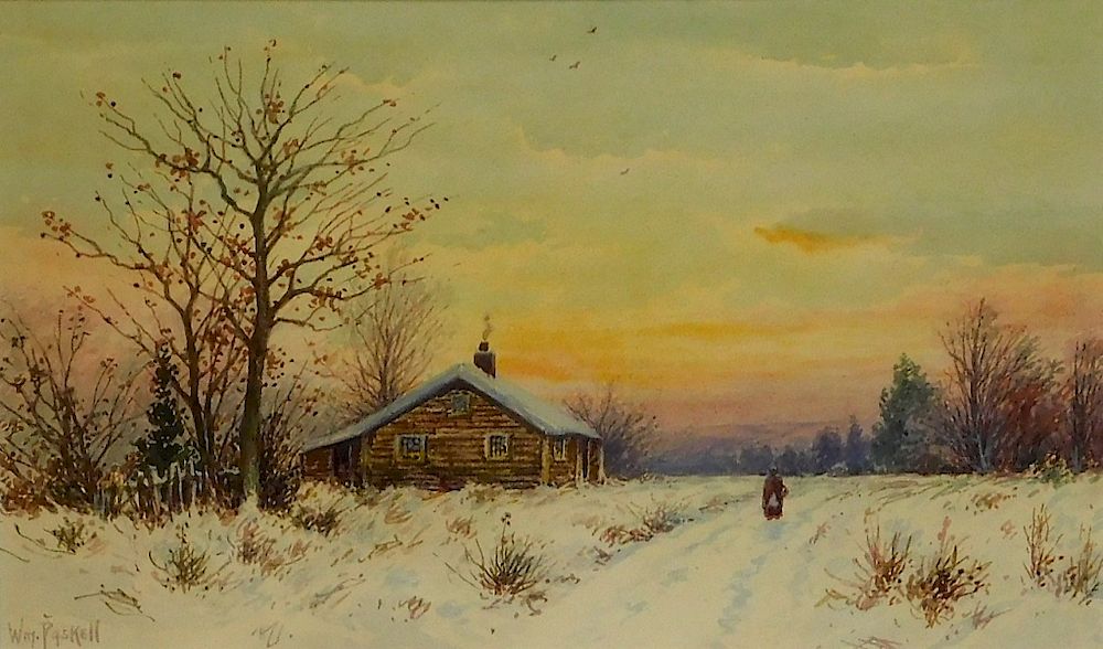 Appraisal: William Paskell Winter Sunset Landscape Painting William Paskell Massachusetts -