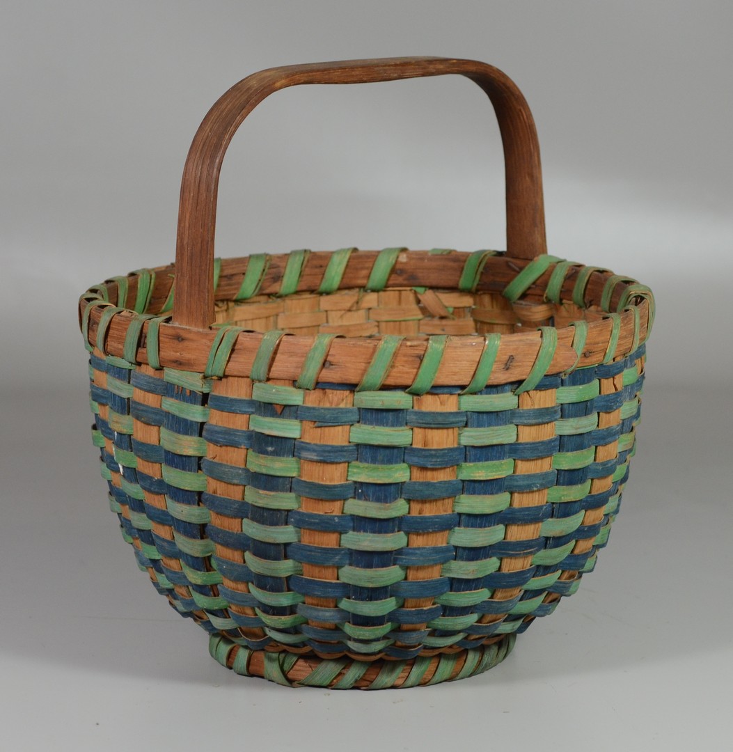 Appraisal: Splint Basket with Dark Blue and Green Paint diameter h