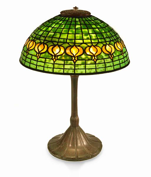 Appraisal: A Tiffany Favrile glass and bronze Pomegranate lamp - green