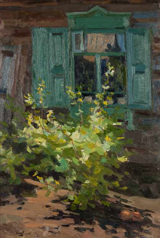 Appraisal: Mykhailo Samkov Ukrainian - Cottage Window oil on board signed