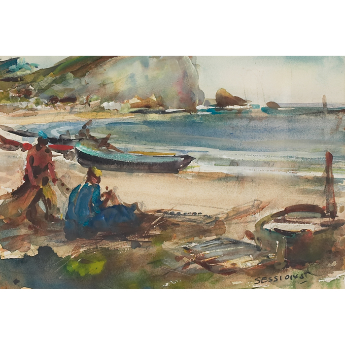 Appraisal: James Milton Sessions American - ''Fishermen '' c watercolor ''