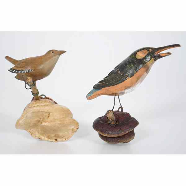 Appraisal: Two Carved Folk Art Birds Whimsical folk art carvings of