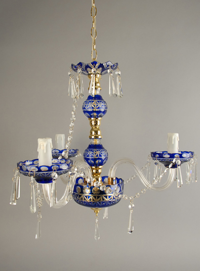 Appraisal: A Blue Cut to Clear Glass Chandelier three branch with