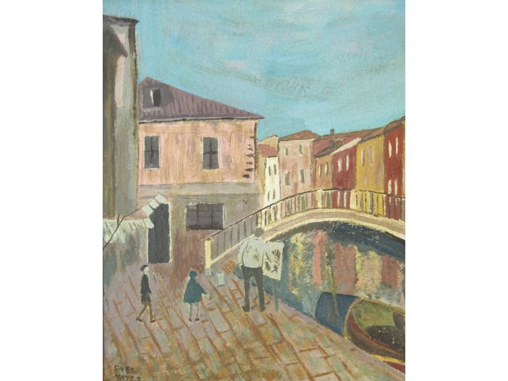 Appraisal: FRED YATES - Oil on board 'Artist by a canal'