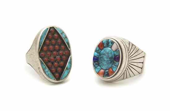 Appraisal: A Gentleman's Sterling Silver Ring Lee Yazzie having multiple stones