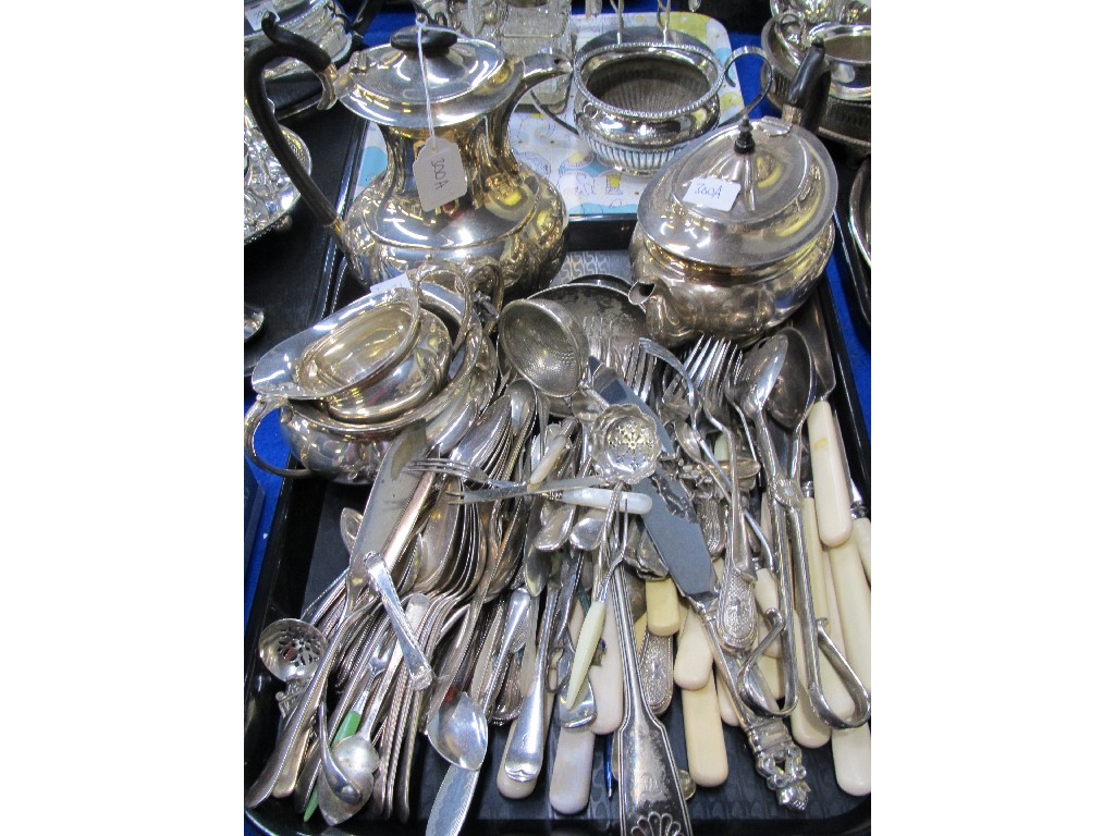 Appraisal: Tray lot of EP - tea service loose cutlery etc