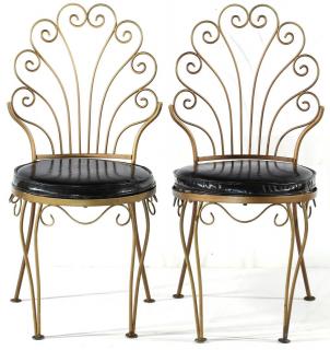 Appraisal: Pair Gilt Metal Ice Cream Parlor Chairs With scrollwork scalloped