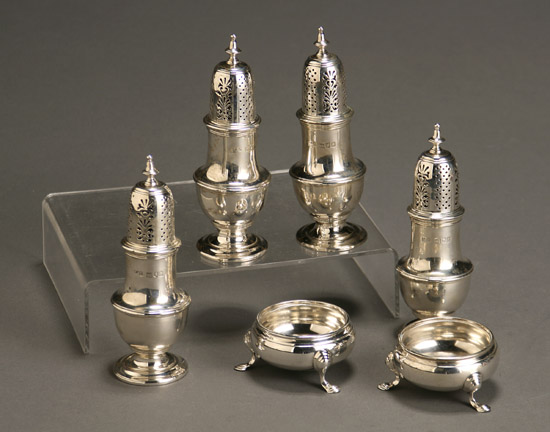 Appraisal: Set of Four Edward VII Silver Pepper Casters and Pair