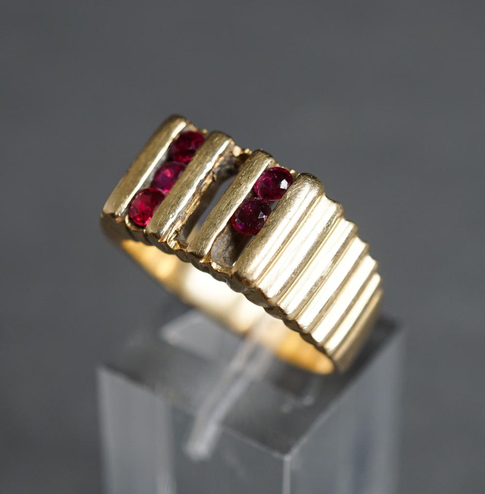 Appraisal: Tested -Karat Yellow-Gold and Ruby Ring Several rubies missing from