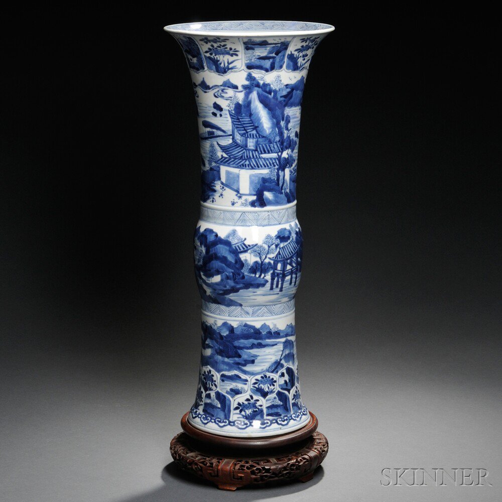 Appraisal: Blue and White Tall Vase China late Qing Dynasty gu