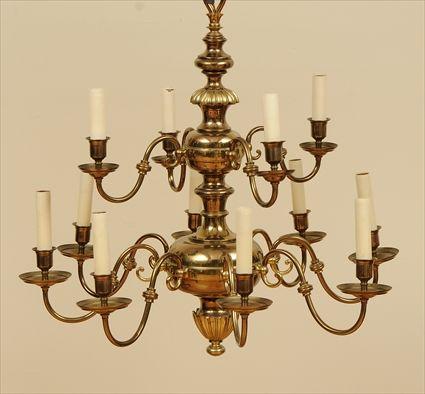 Appraisal: th Century-Style Brass Twelve-Light Chandelier in in diam