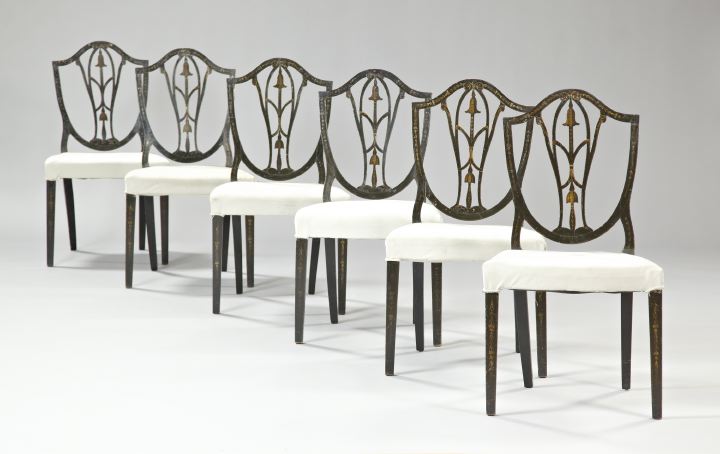 Appraisal: Suite of Six Hepplewhite-Style Ebonized Sidechairs early th century each